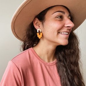 Rainbow clay earrings formal wear gold